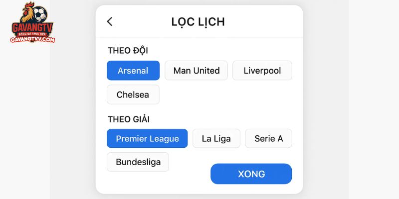 Cá nhân hóa lịch thi đấu theo sở thích chỉ trong vài giây